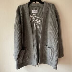 The Beach People Knit Cardigan SZ M/L Gray Twin Palms Cozy Coastal Grandma Cabin